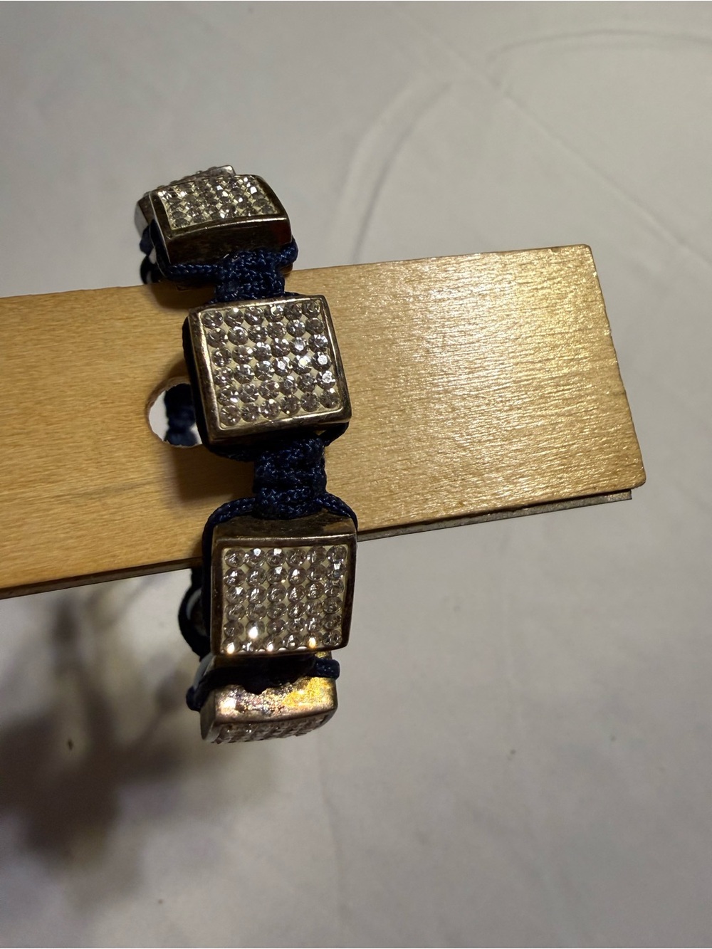 Men's Navy Blue Rope Bracelet with Pave Square Accents